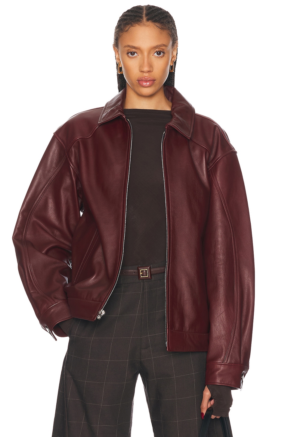 Mimchik Leather Tall Boy Jacket in Burgundy - Burgundy. XS also in L