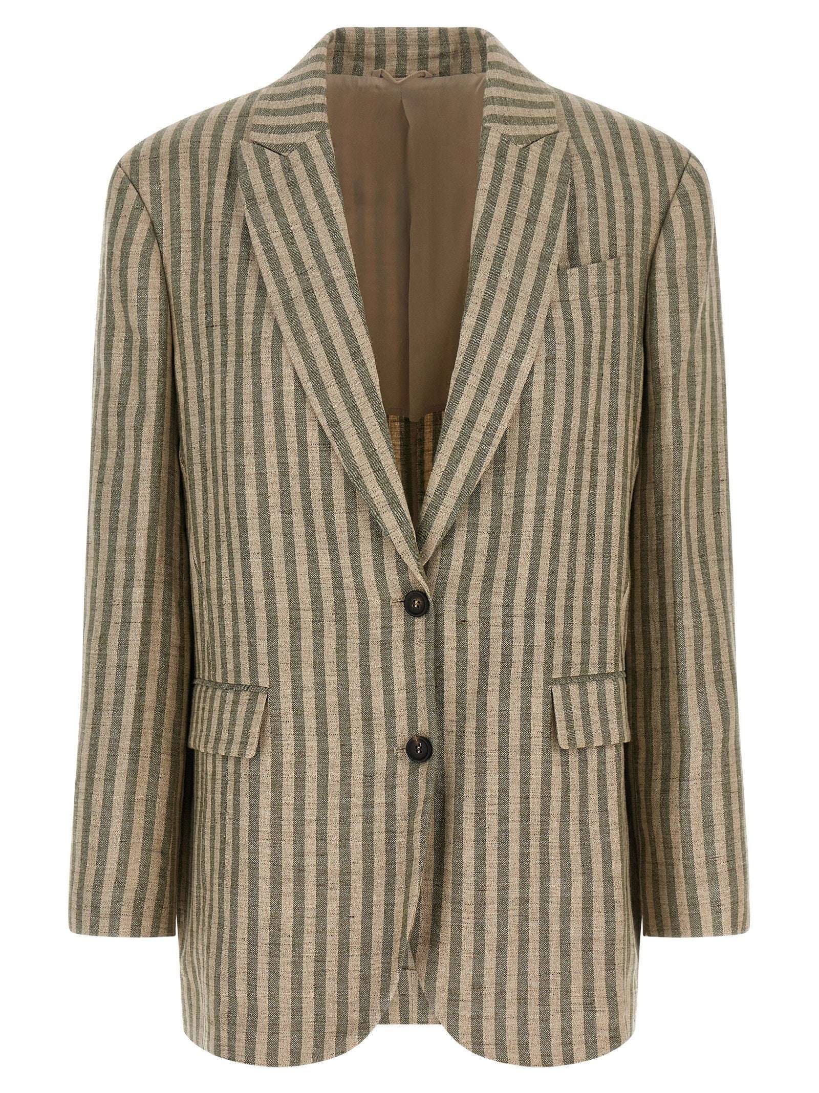 Striped Linen Blend Blazer — Beige