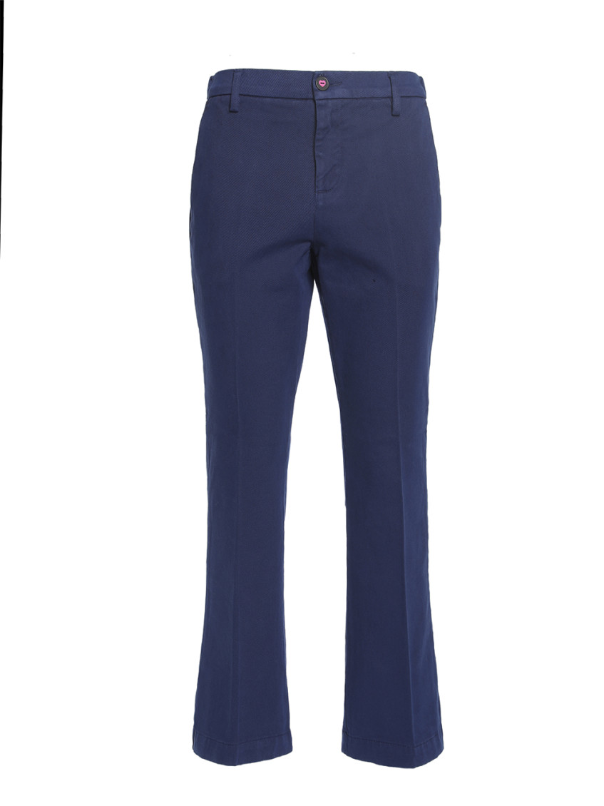 Blue Cotton cropped flared trousers
