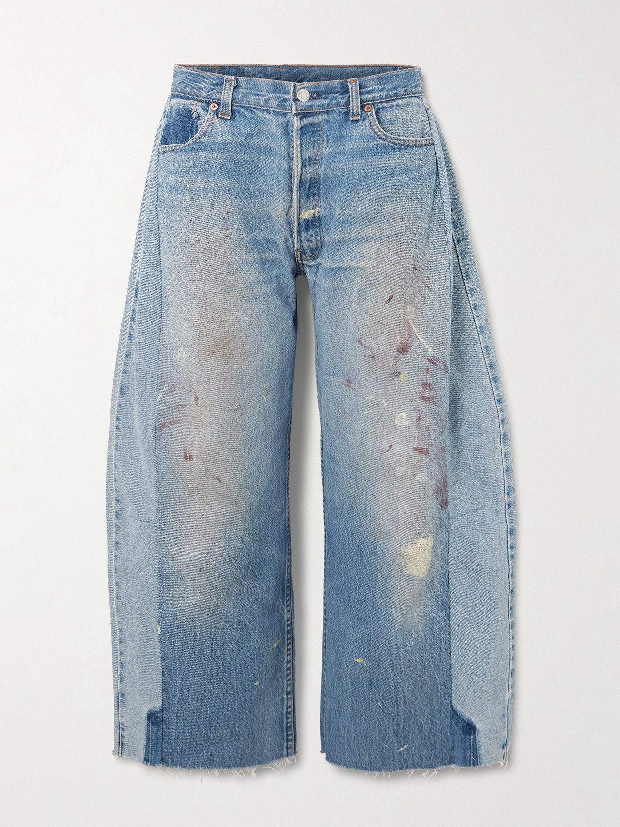 Lasso Distressed Cropped Mid-rise Wide-leg Jeans - Blue