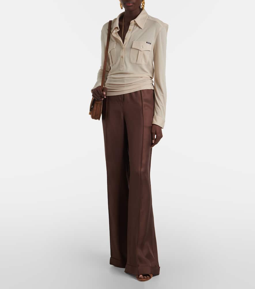 Silk twill wide-leg pants