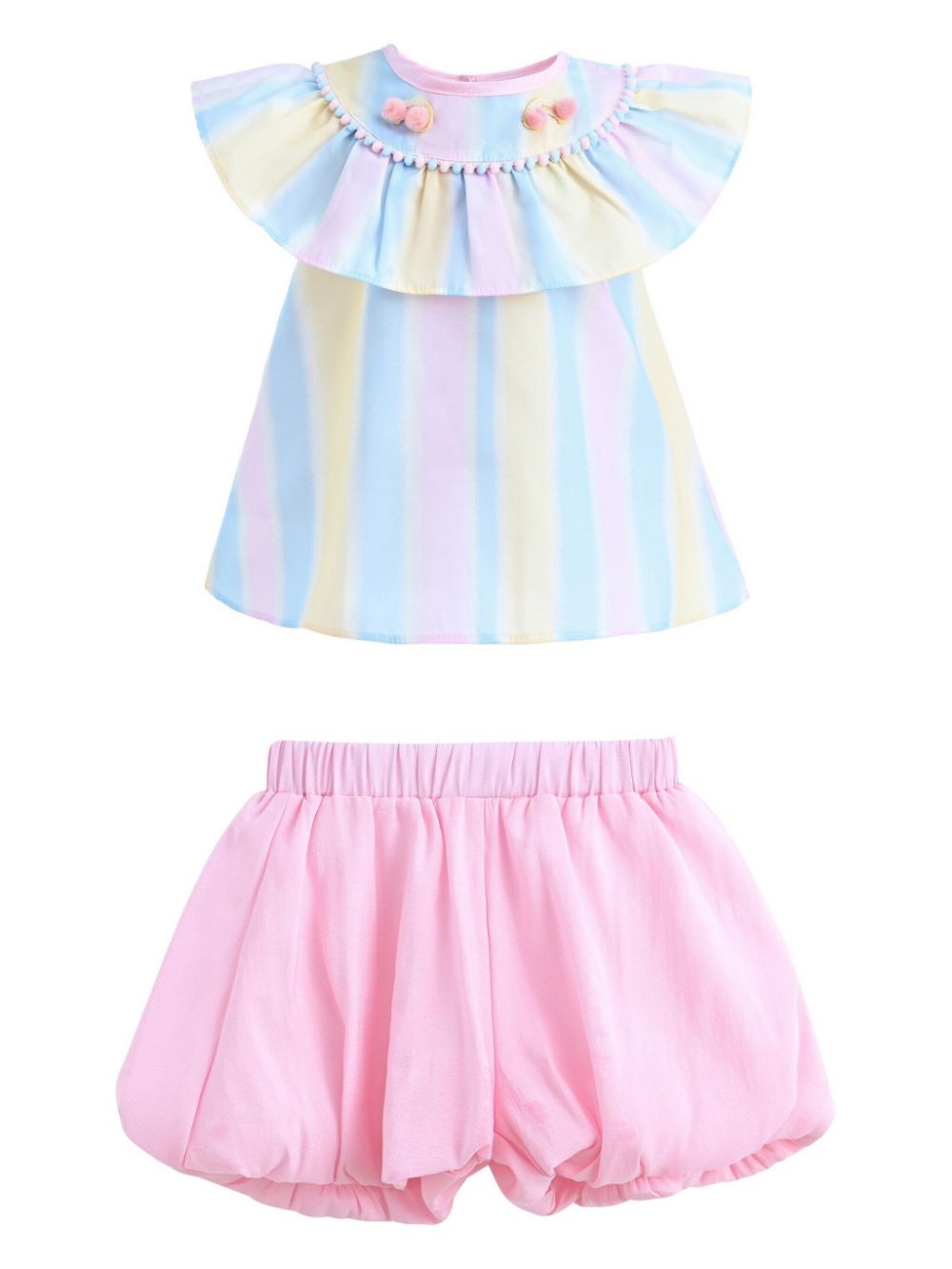 Rainbow striped top and shorts set - Pink