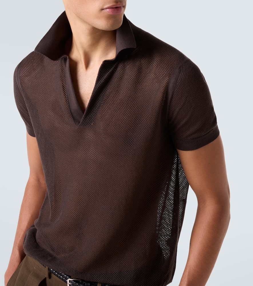 Semi-sheer cotton and silk polo shirt