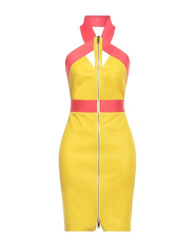 Woman Mini dress Mustard Size 10 Lambskin, Cotton, Elastane