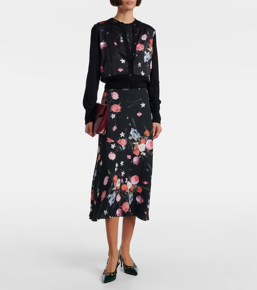 Floral printed cropped wool cardigan