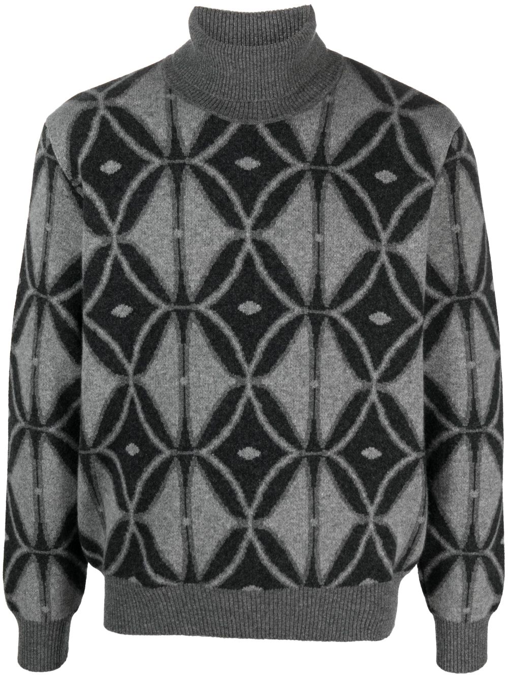 Pattern-intarsia roll-neck jumper - Grey