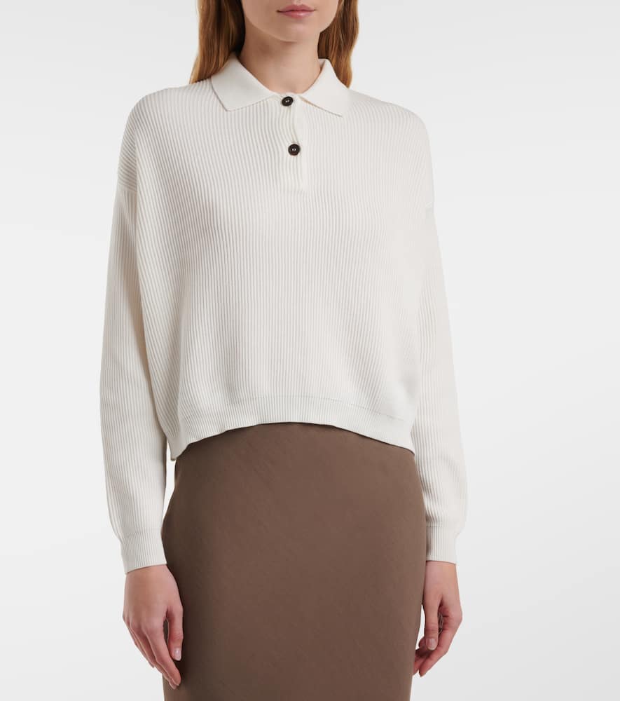 Ribbed-knit cotton polo sweater