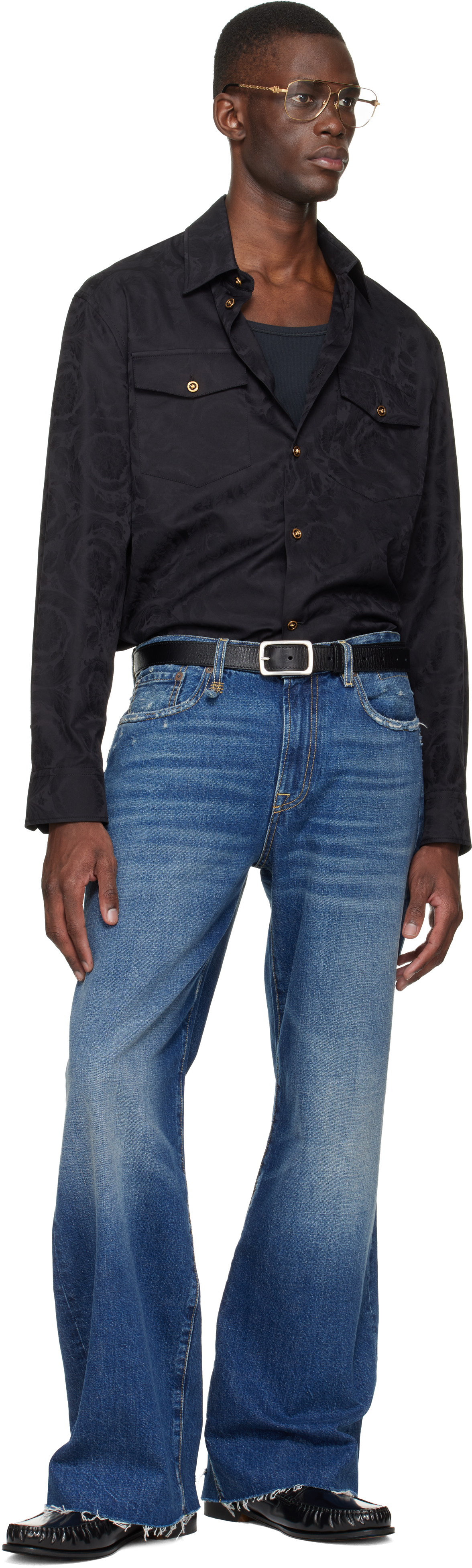 Black Jacquard Cotton-Poplin Shirt