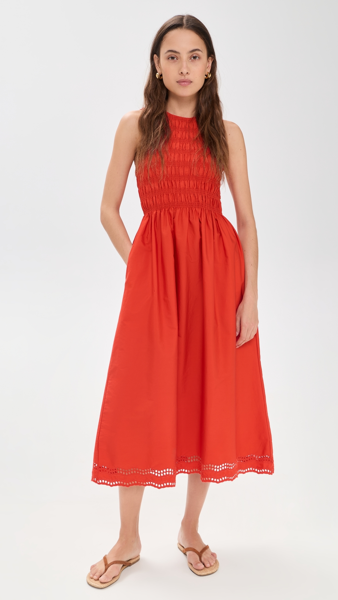 The Embroidered Melody Smocked Midi Dress Wild Poppy