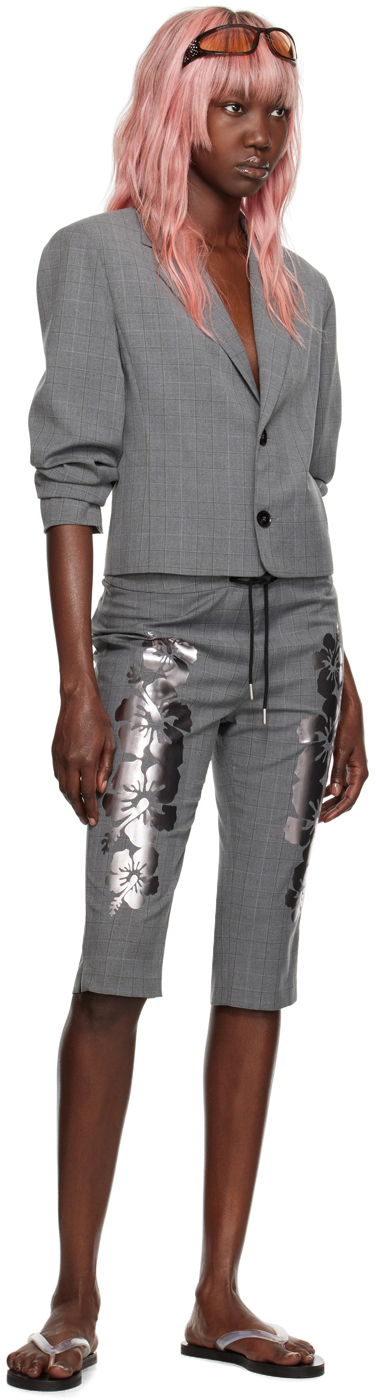 I'm Sorry by Petra Collins SSENSE Exclusive Gray Mimi Wade Edition Prince Wales Printed Shorts