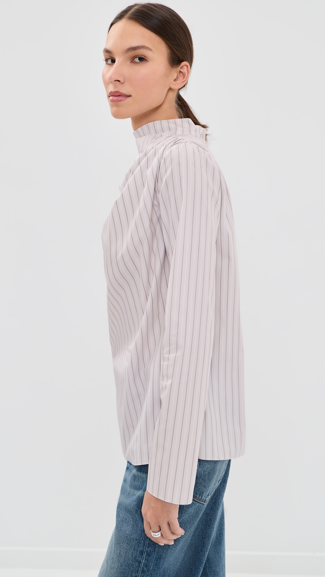 Penelope Draped Blouse Dove Stripe