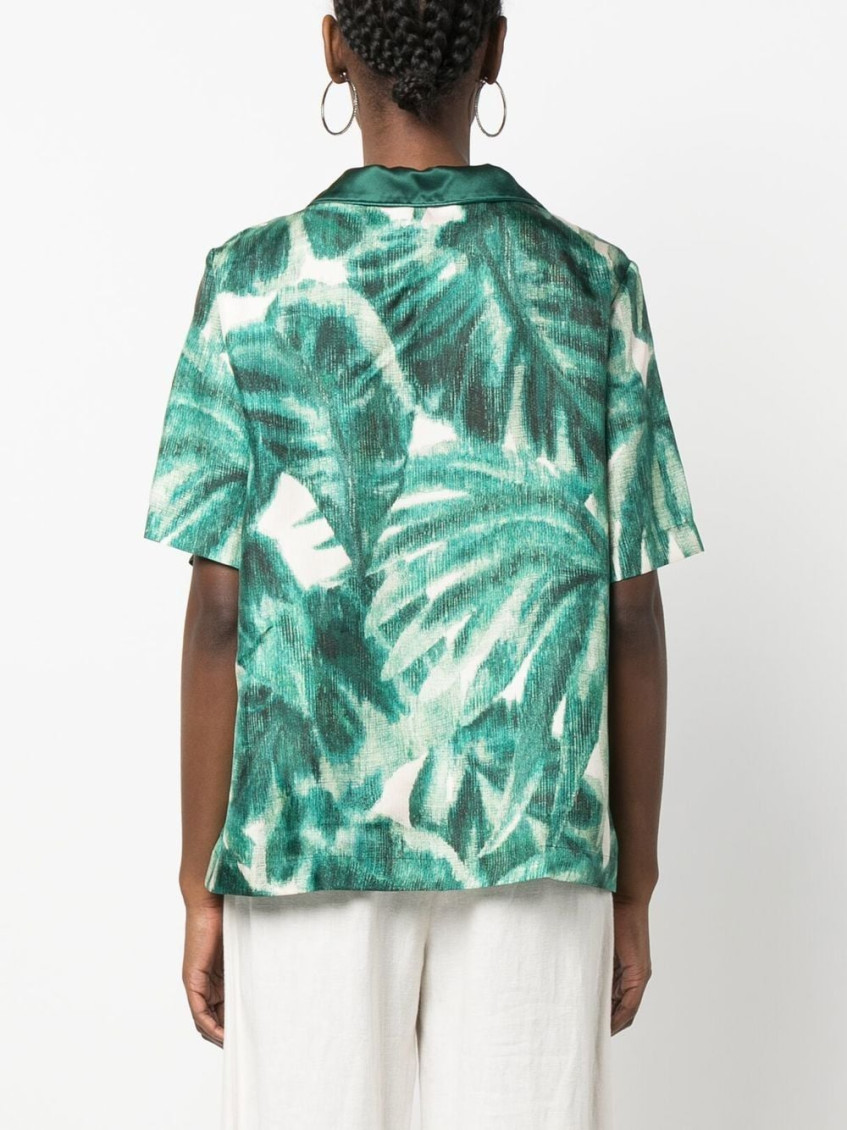 Green Printed Silk Pajama Shirt