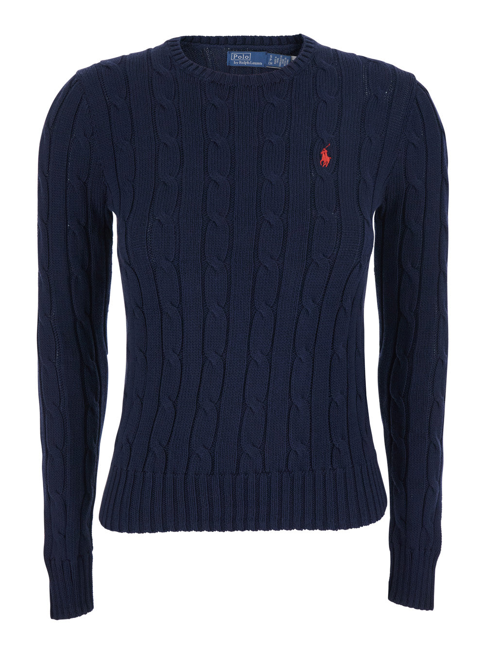 Cable Knit Pony Embroidery Sweater — Navy