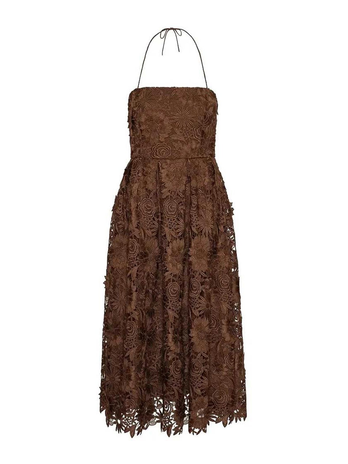 Rotate brown flower lace dress