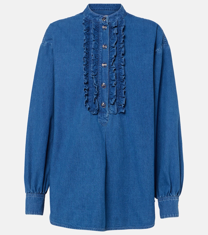 Ruffled denim blouse
