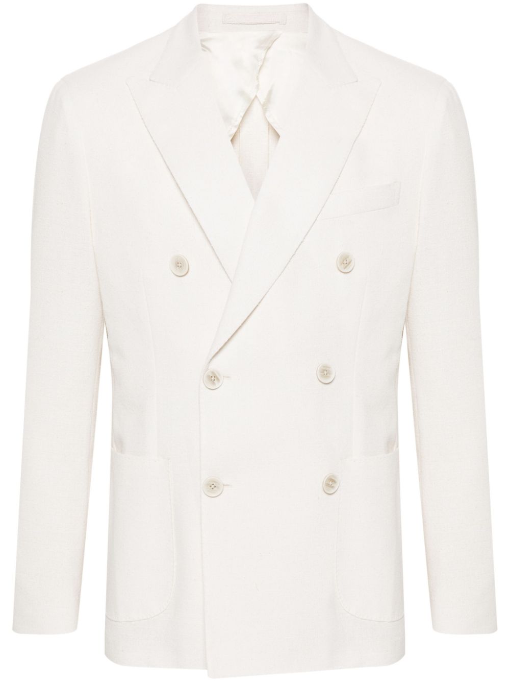 Brooch-detail double-breasted blazer - Neutrals