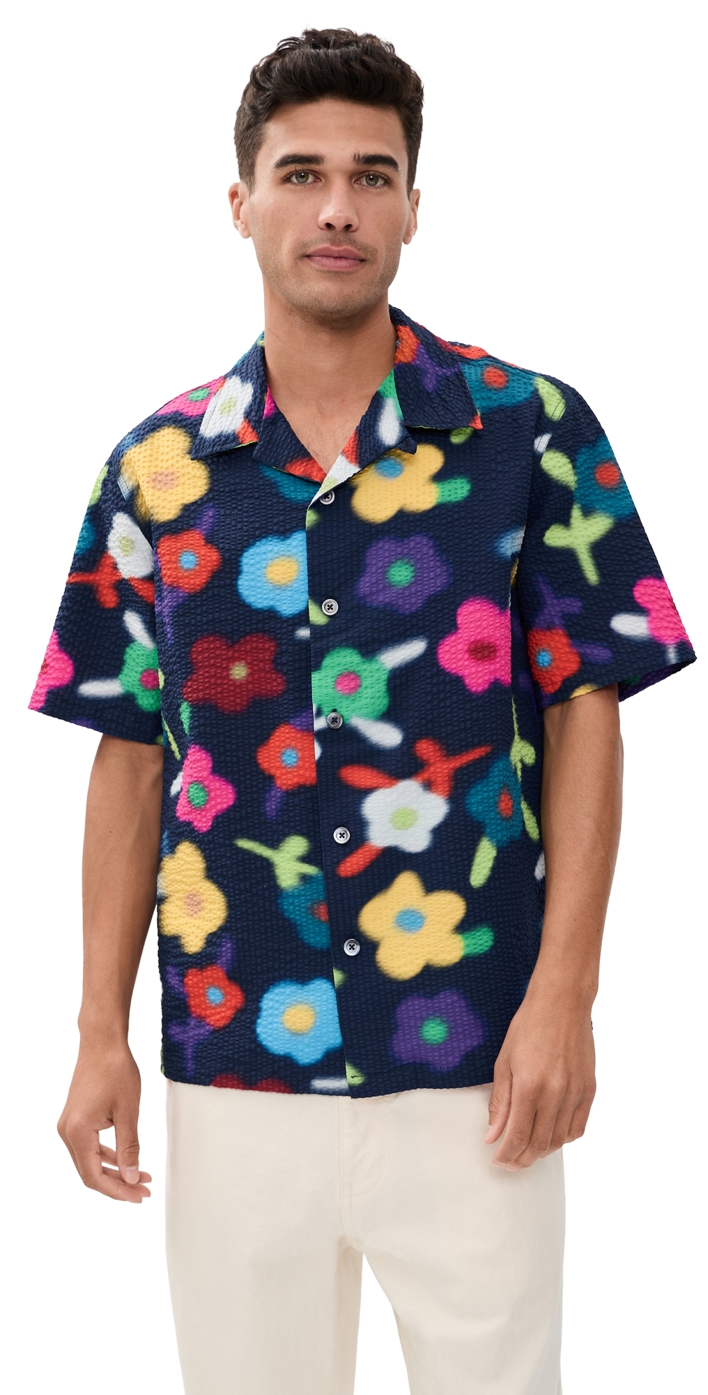 Trippy Flowers Seersucker Printed Cocktail Shirt Space