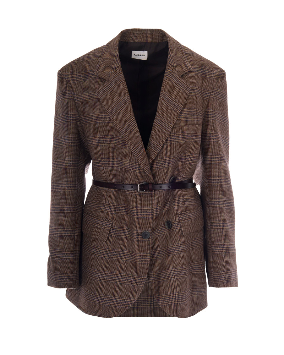Brown Plaid Notched Lapel Jacket