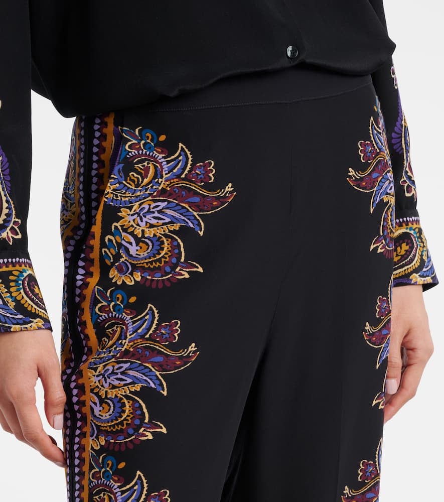 Paisley silk wide-leg pants