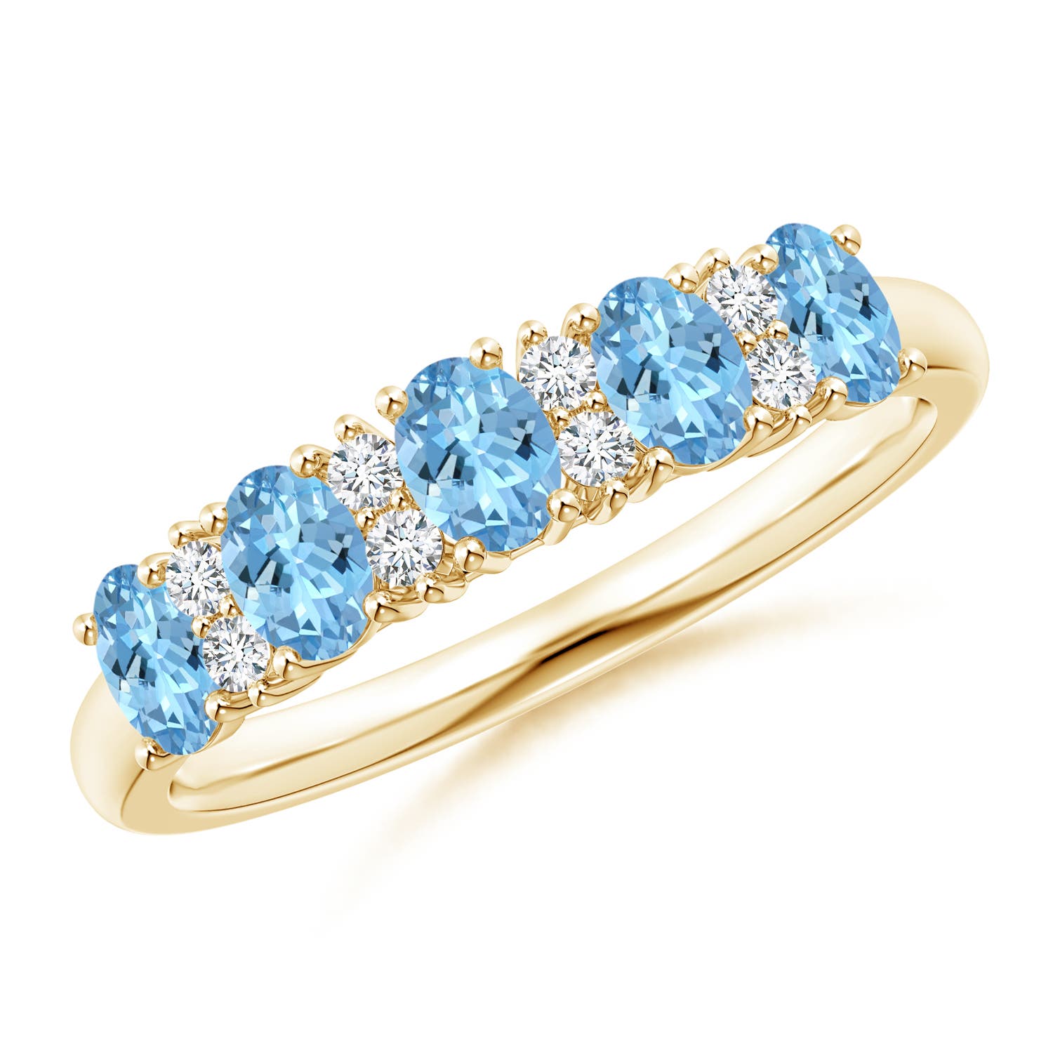 Angara 0.75 Carat Five Stone Aquamarine and Diamond Wedding Ring in 14K Yellow Gold