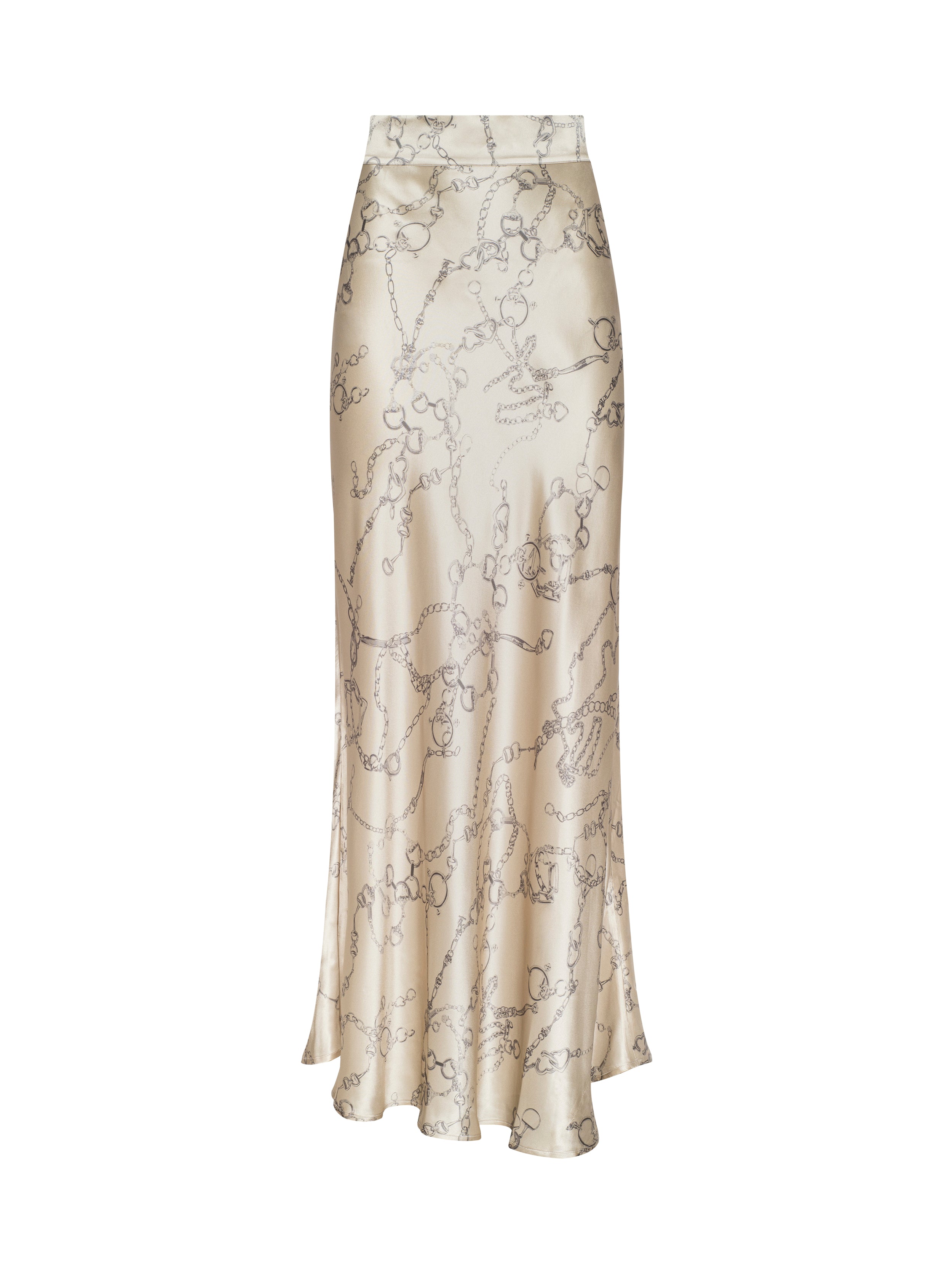 Ryker Silk Maxi Skirt In Soft Macadamia Multi Small Horsebit Chain