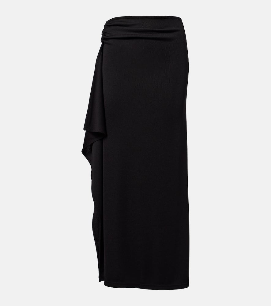 Asymmetric draped jersey maxi skirt