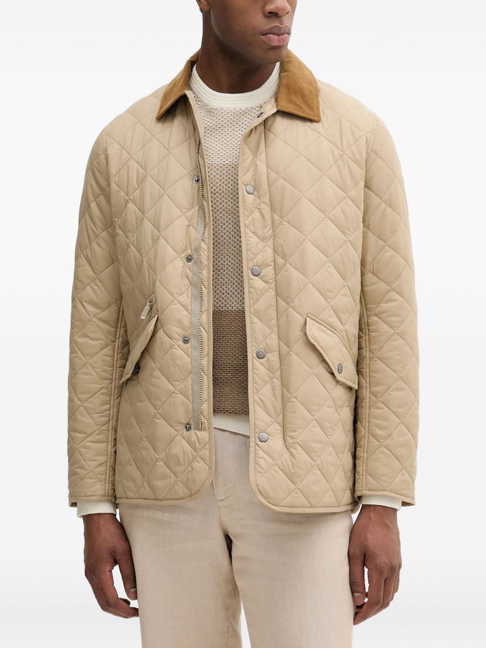 Quilted corduroy-collar jacket - Neutrals