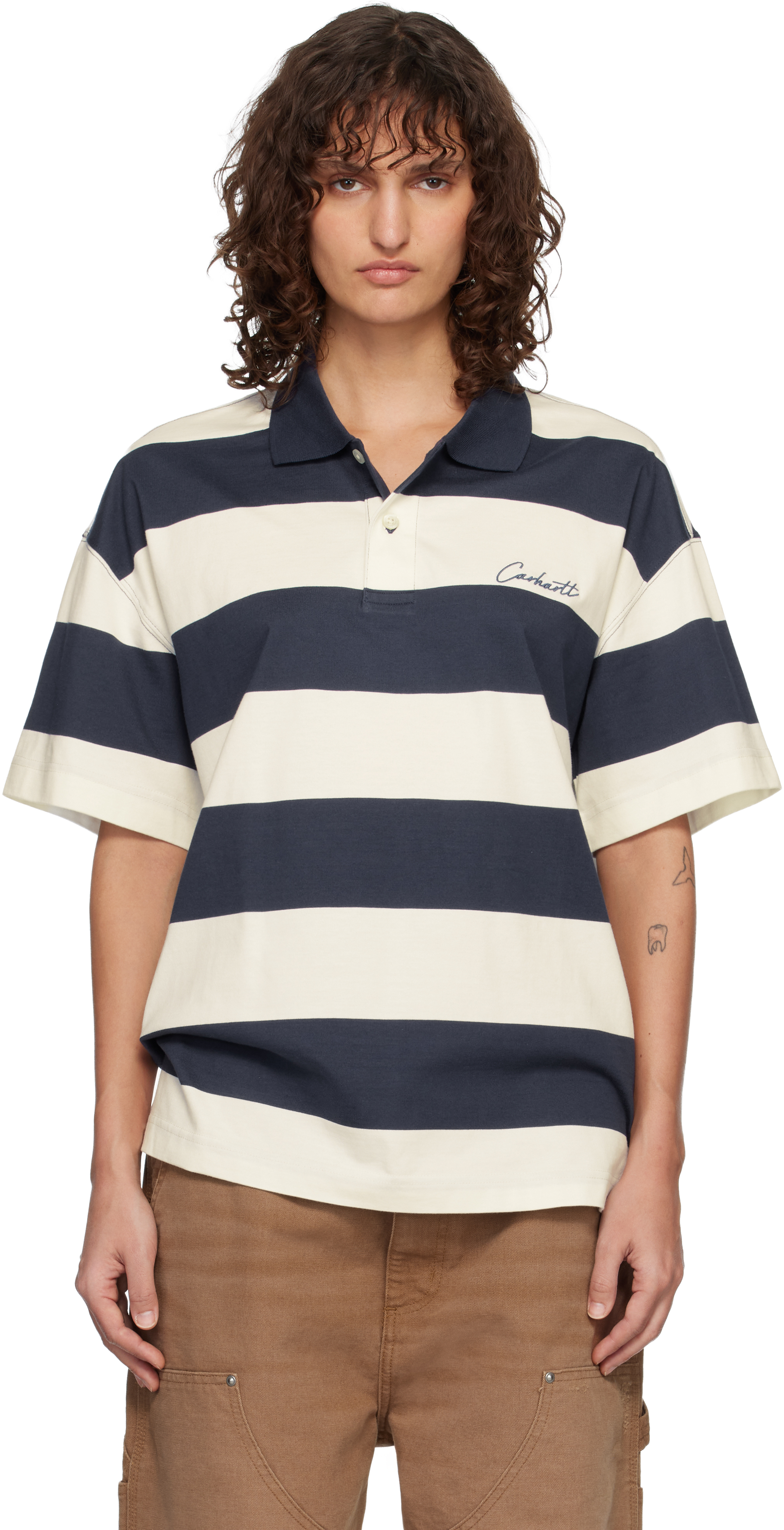 White & Blue Short Sleeve Delray Stripe Polo