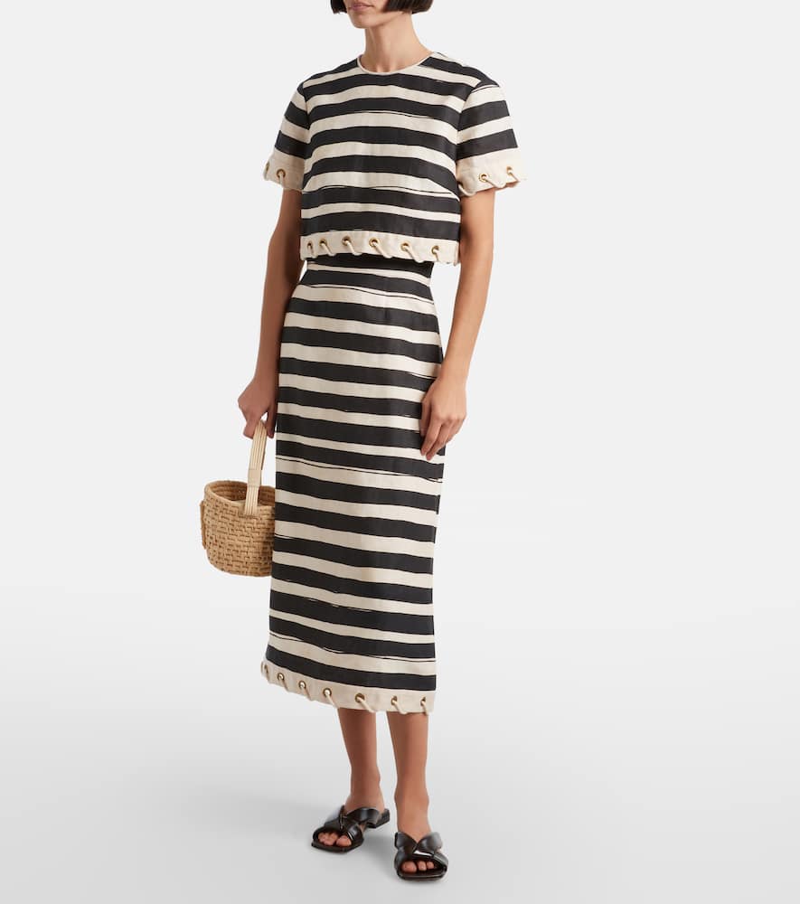 Rebellion striped linen midi skirt