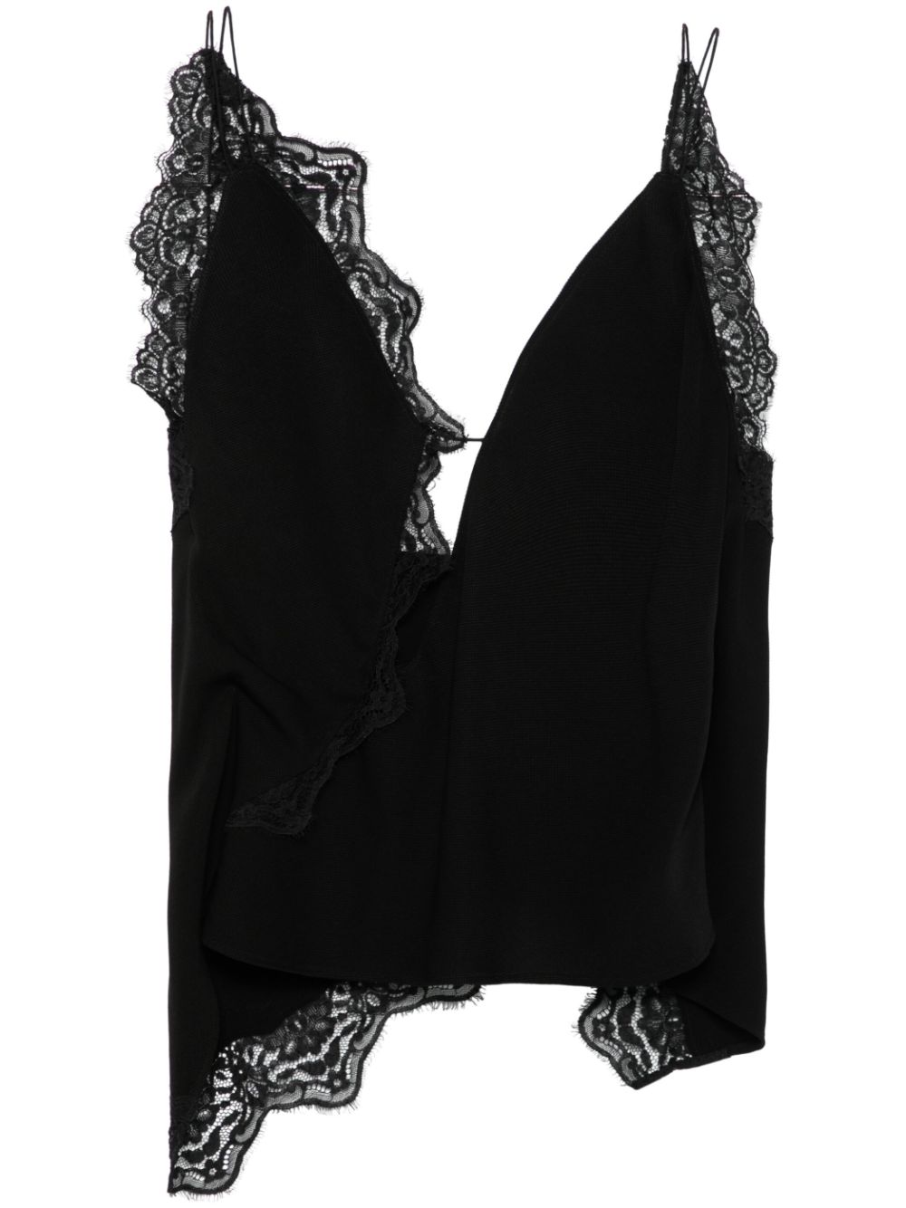 Lace-trim piqué top - Black
