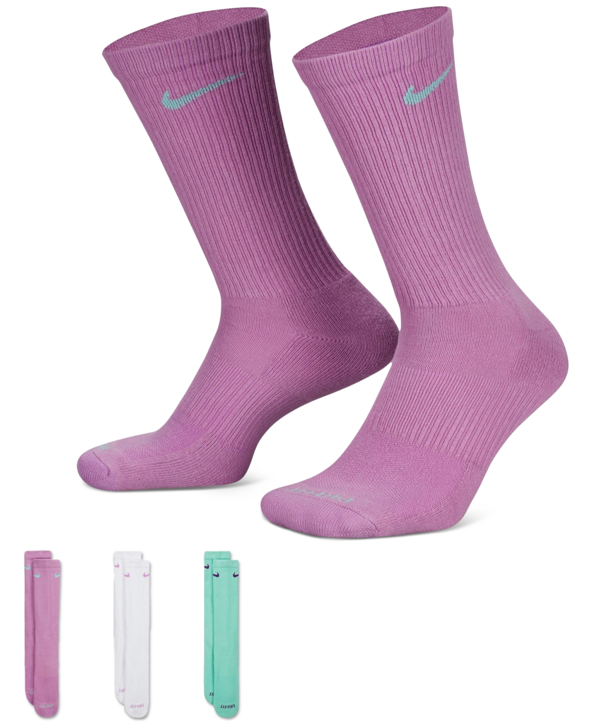 Everyday Plus Cushioned Training Crew Socks 3 Pairs - Multicolor/Aqua