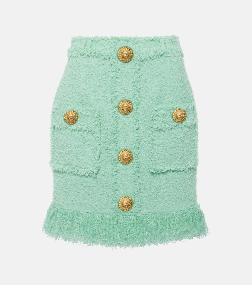 Fringed tweed miniskirt