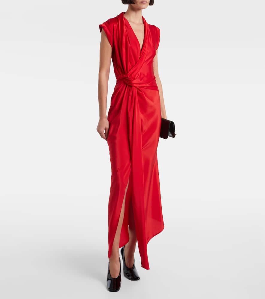 Gathered silk-trimmed jersey maxi dress