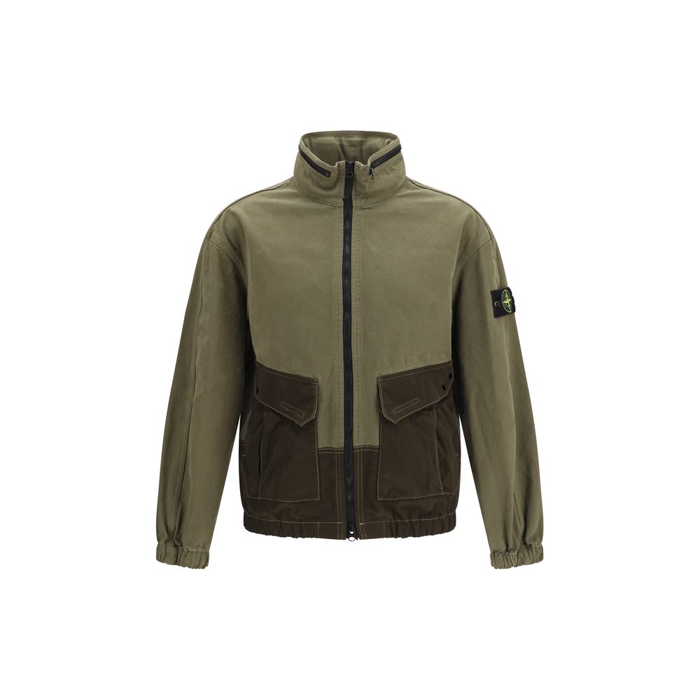 Bicolor Cotton Shell Jacket — Green