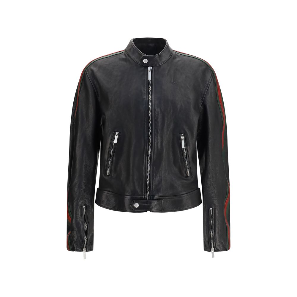 Buffalo Leather with Web Trim Jacket — Black