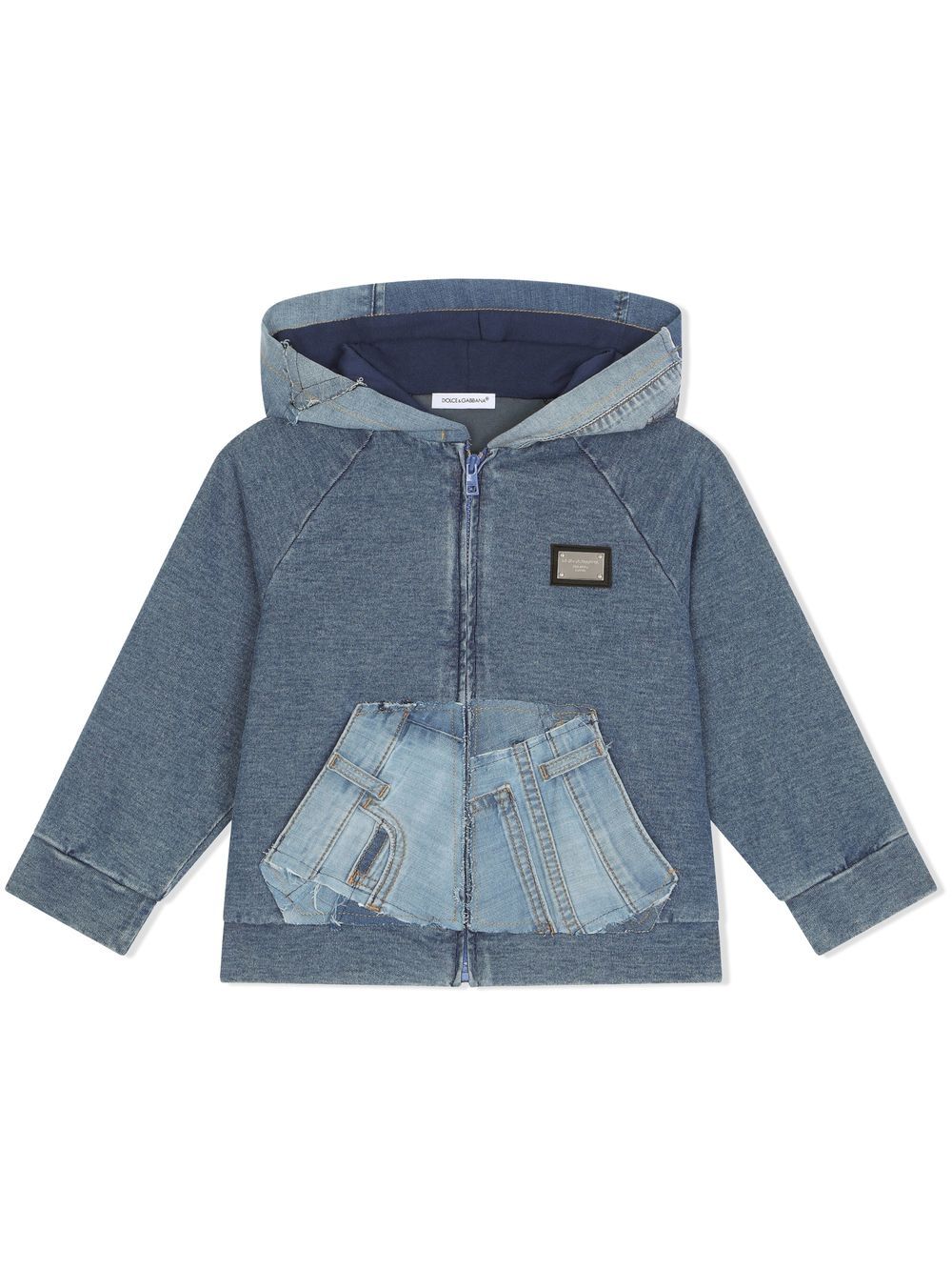 Logo-tag denim hoodie - Blue
