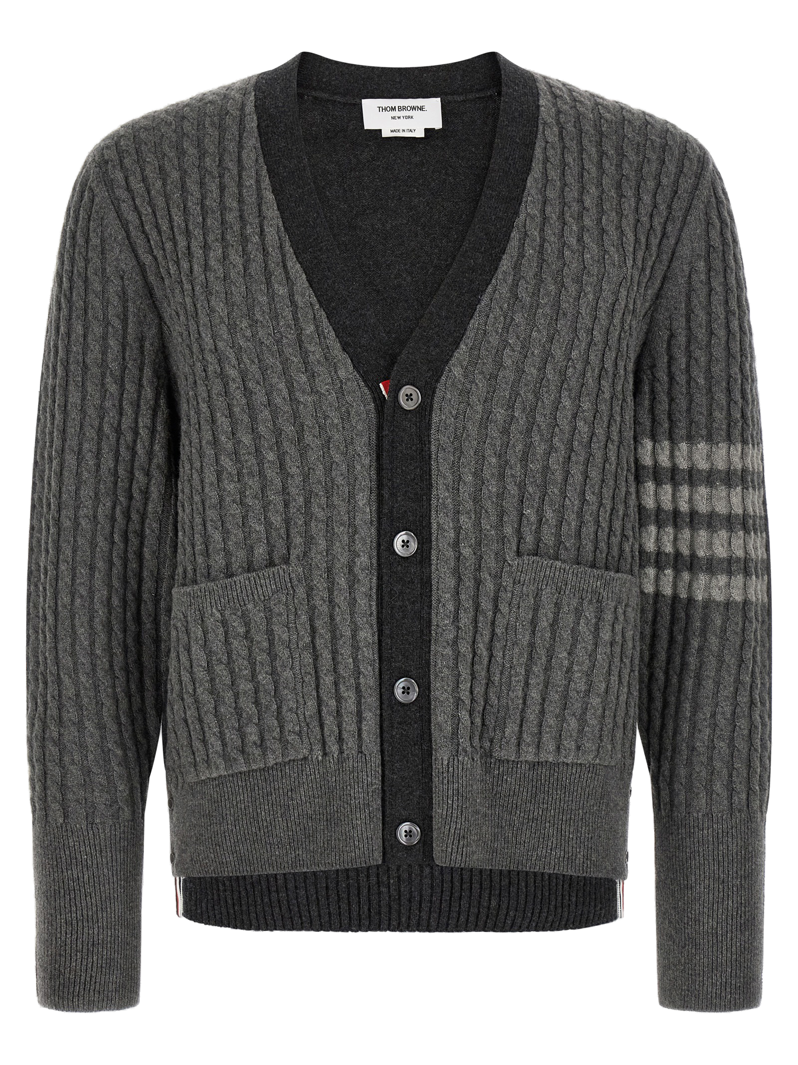 Virgin Wool Ribbed Cardigan — Gray