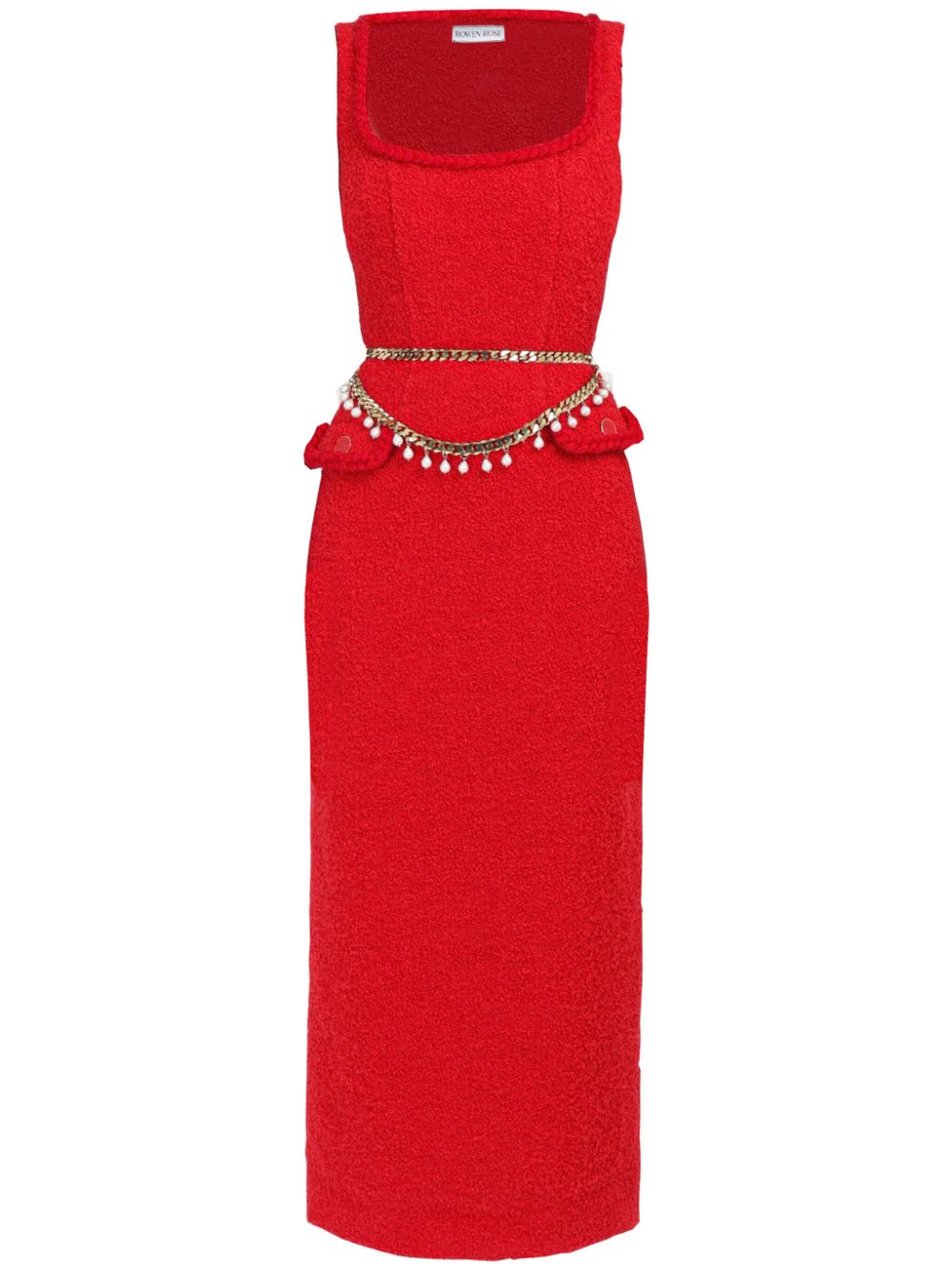 Sleeveless tweed maxi dress - Red
