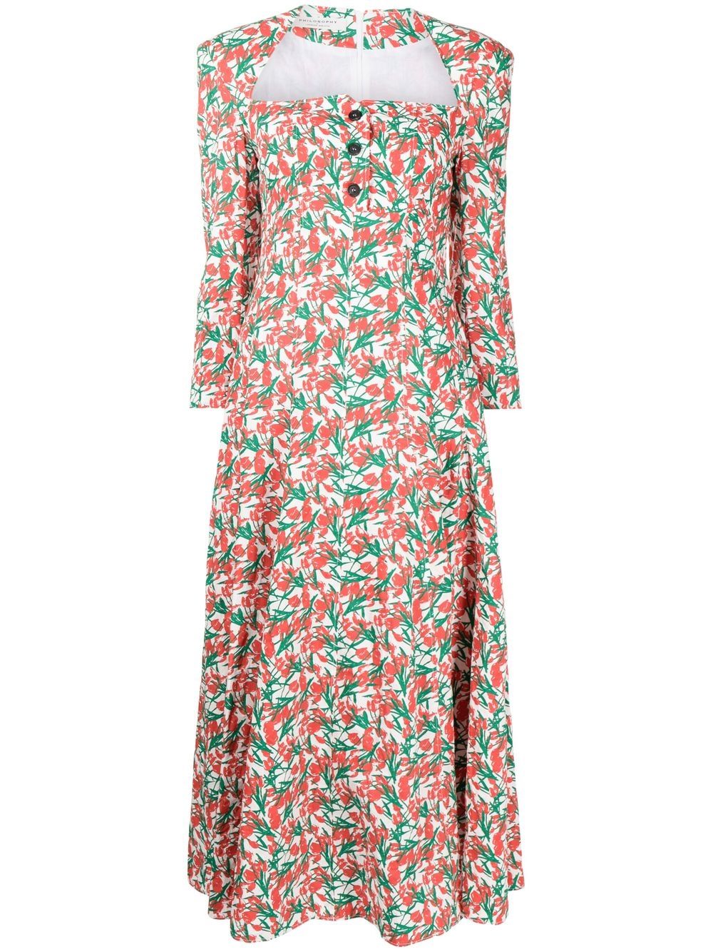 Long floral cotton dress - Red
