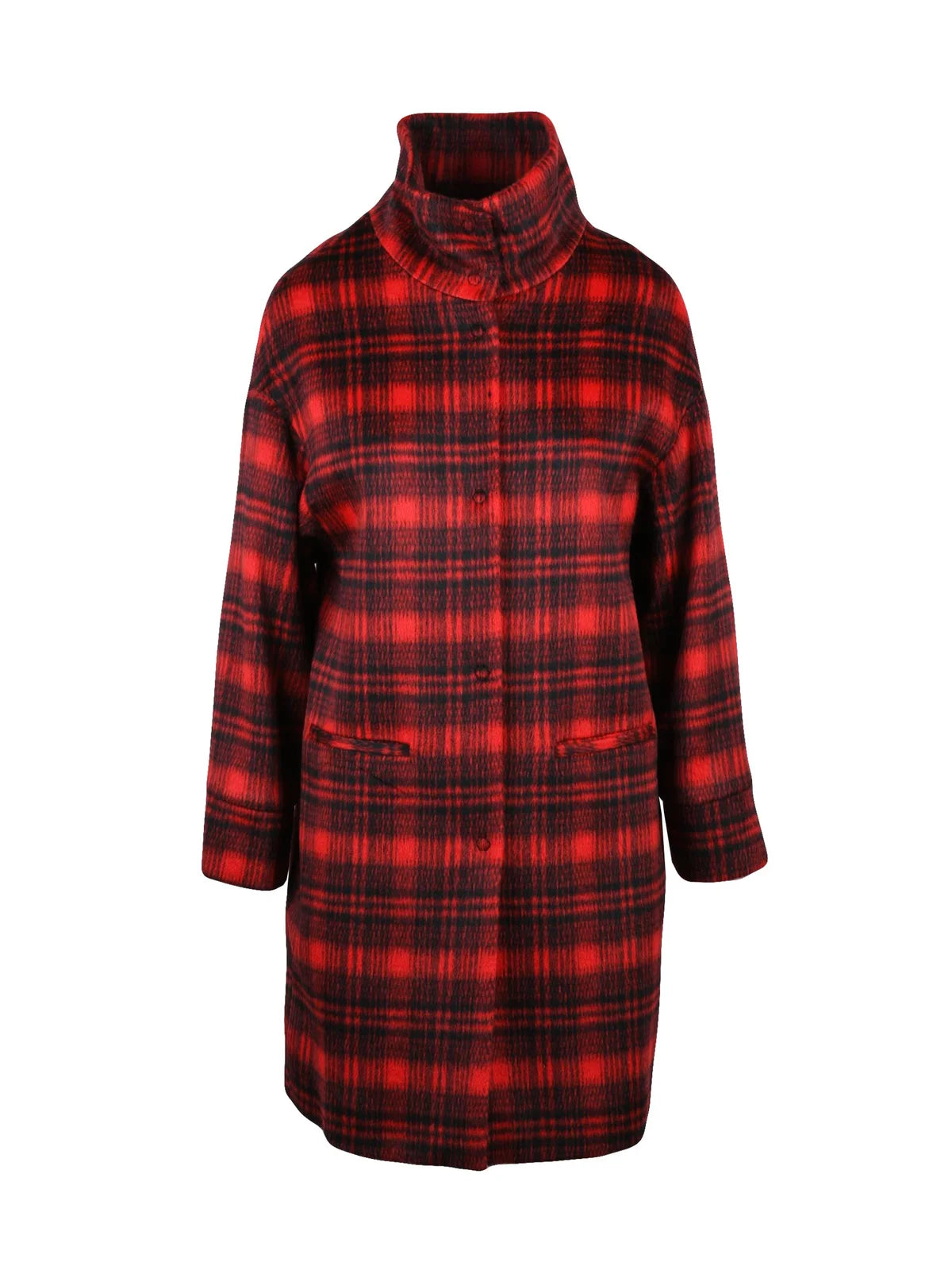 Red-Black Virgin Wool-Blend Coat