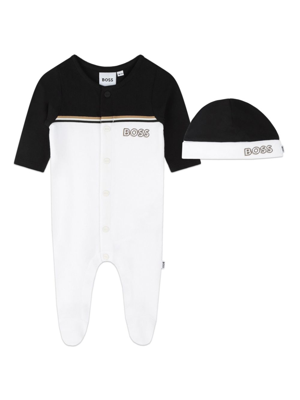 Two-tone cotton blend babygrow set - White