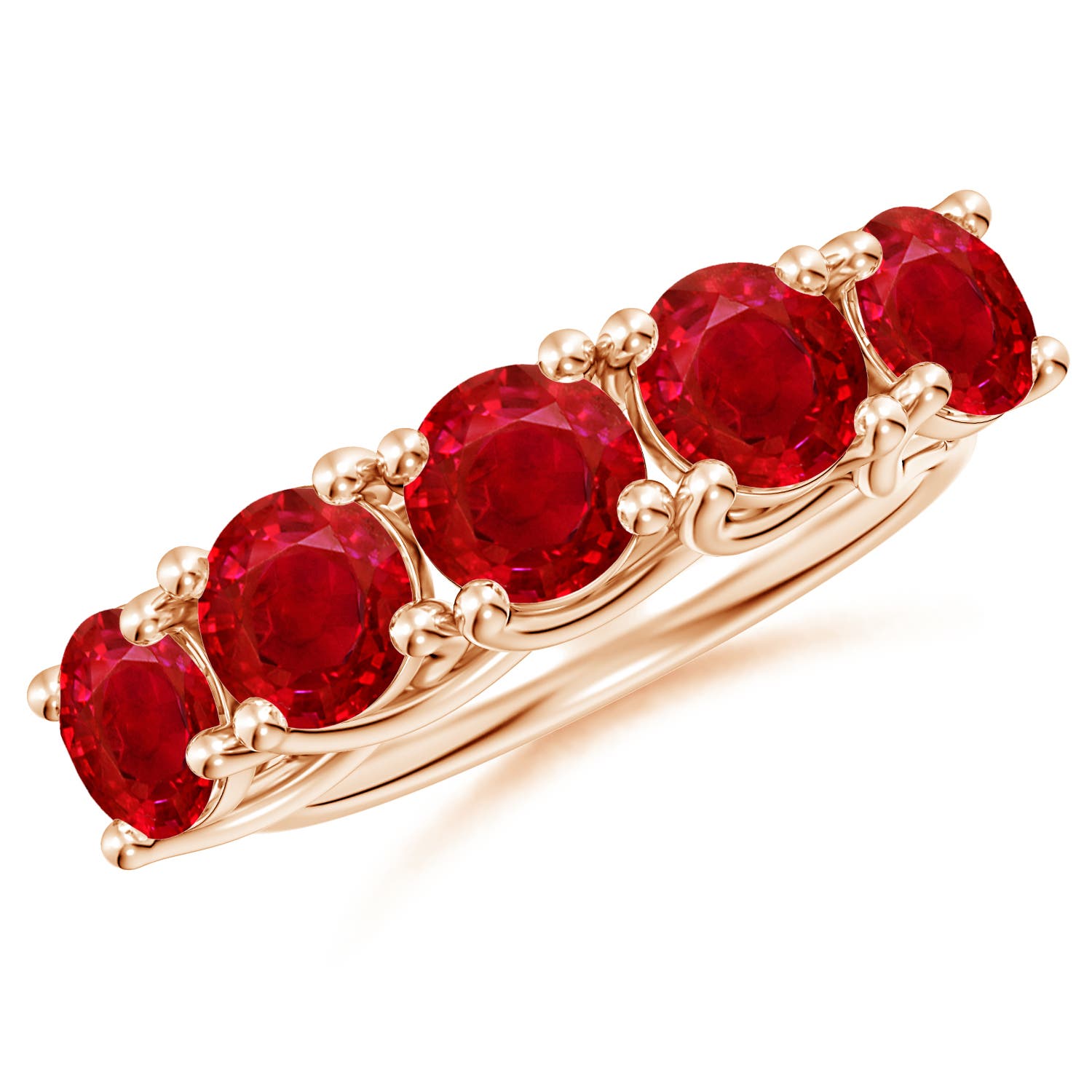 Angara 3.75 Carats Half Eternity Five Stone Ruby Wedding Band in 18K Rose Gold