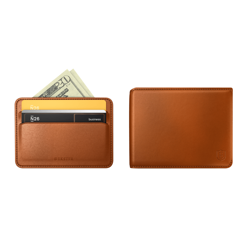 Bifold Wallet - Brown Smart Slim Bifold Wallet for Men Magnetic Cardholder Trackable Card Holder Premium Leather Wallet RFID Blocking