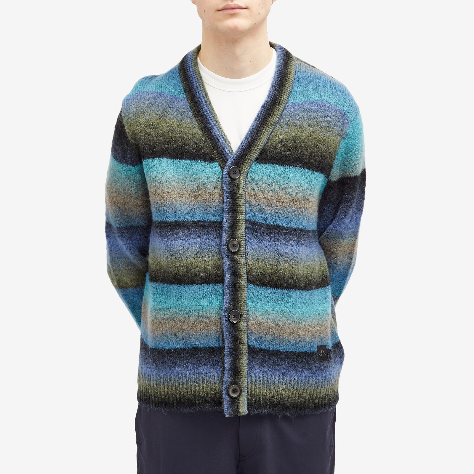 Men's Multi Stripe Cardigan in Blue