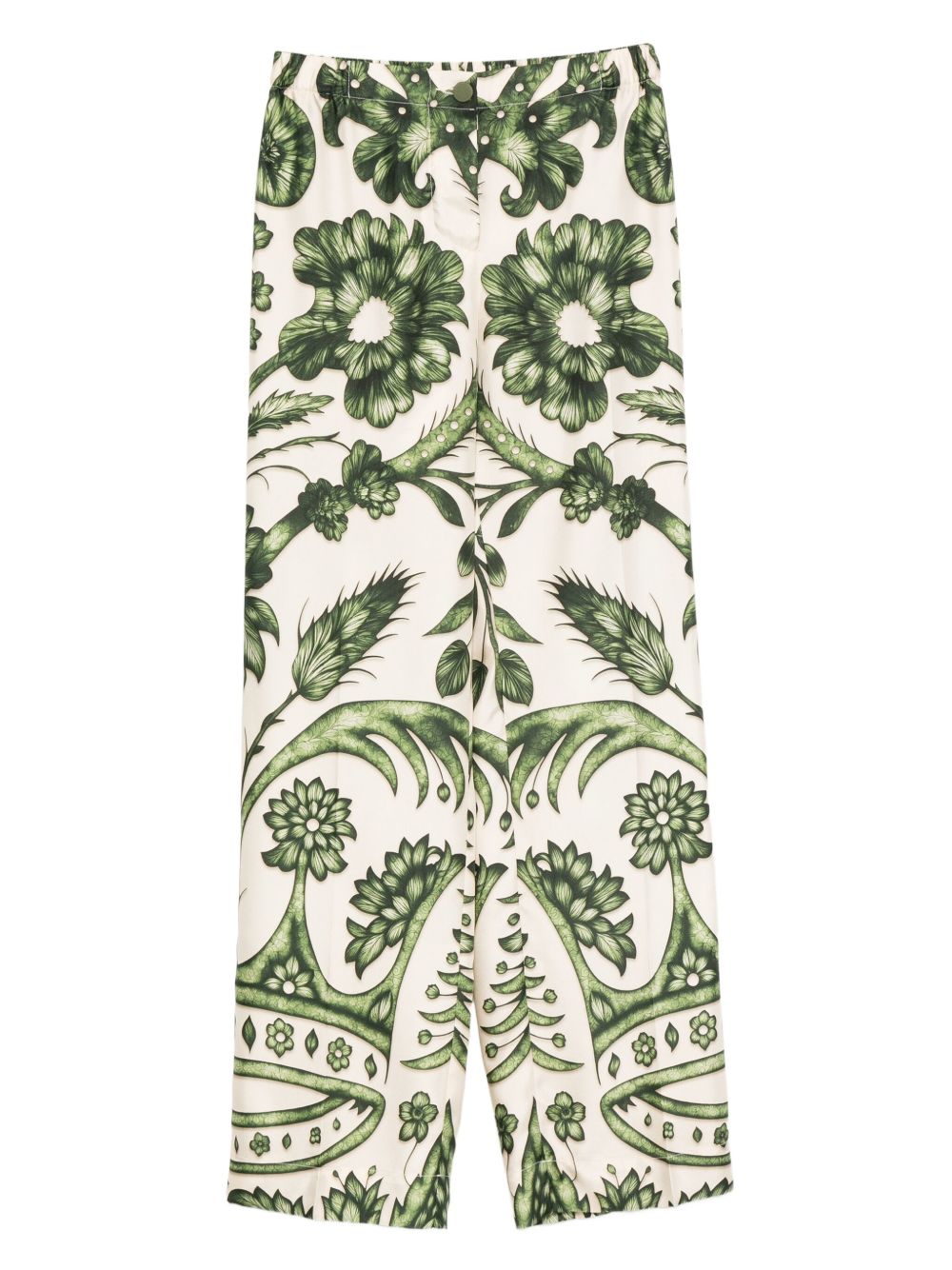 Botanical Print Silk Trousers — Green