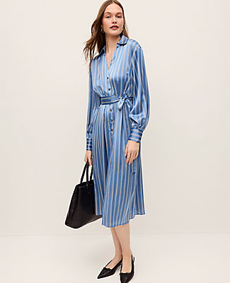 Ann Taylor Petite Striped Satin Midi Shirtdress
