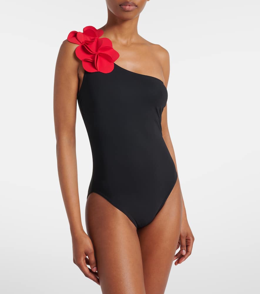Tess floral-appliqué one-shoulder swimsuit