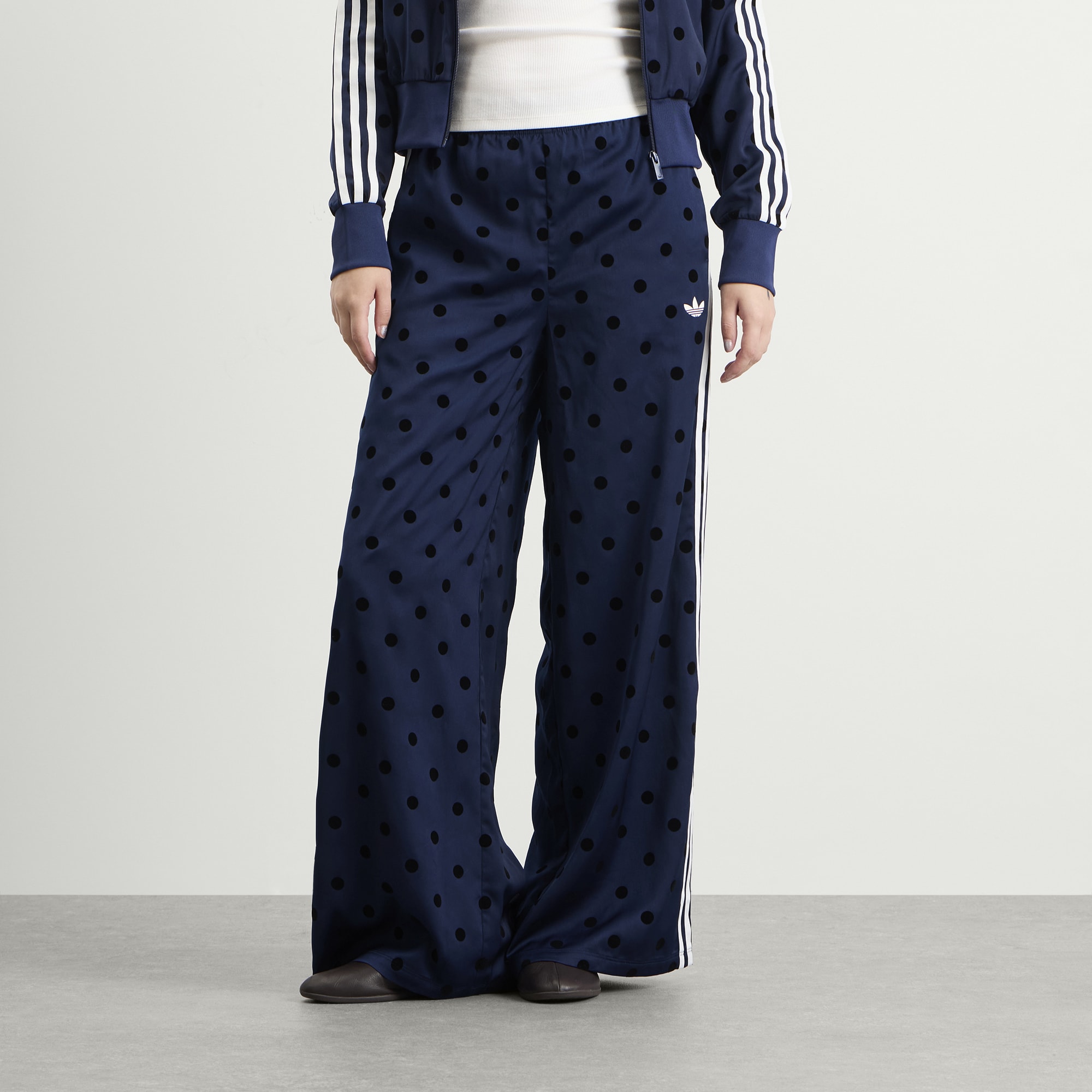 Women's Satin Polka Dots Wide Leg Pant in Night Indigo