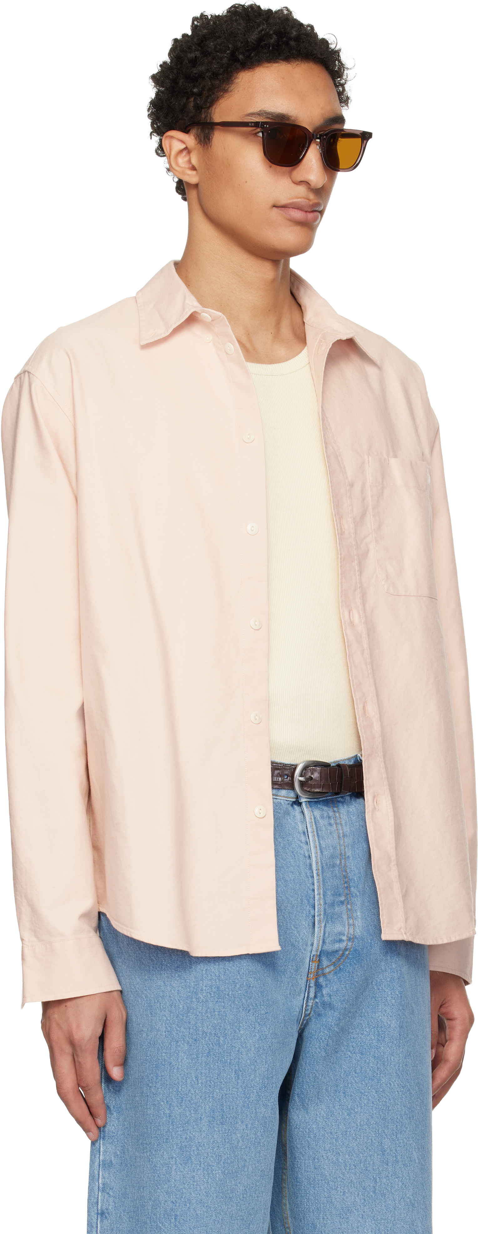 Pink Button-Down Cotton Oxford Long Sleeve Shirt