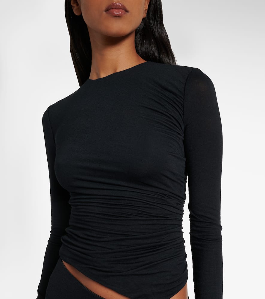 Draped cutout semi-sheer maxi dress